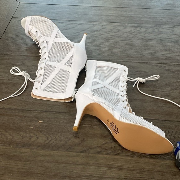 NWT BURJU Xiomara Open Toe Cross Design Fishnet Mesh Ankle Boots | White 12 - Picture 4 of 11